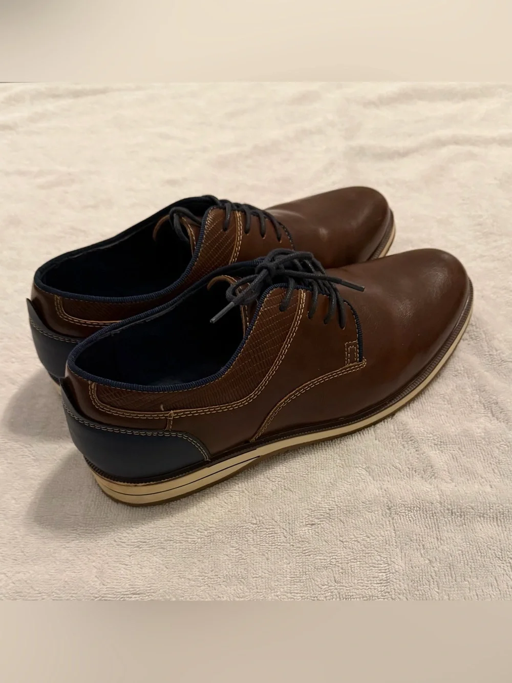 🔥5 for $25 West Harris Boy’s Harrison Brown Navy Blue Oxford Dress Shoes 5M